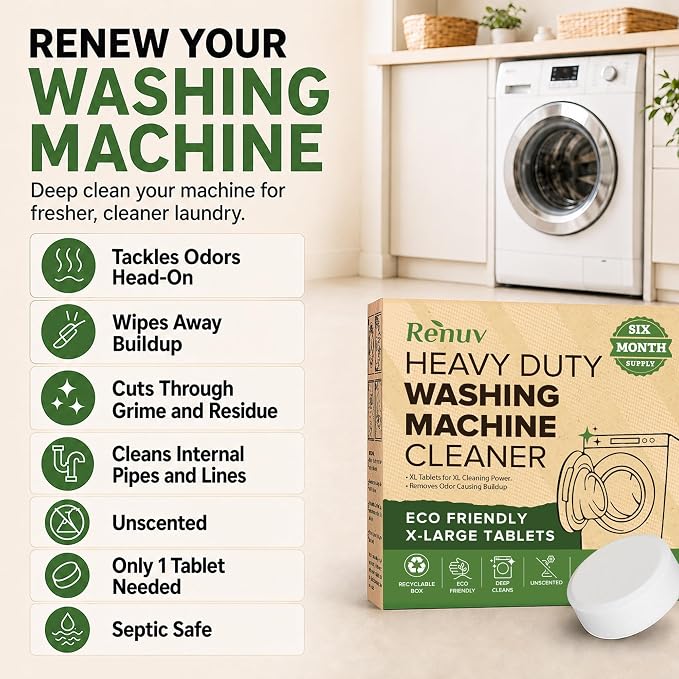 Renuv® Dishwasher Cleaner + Washing Machine Cleaner Bundle | Heavy Duty Appliance Deep Cleaning, Descaling, Deodorizing