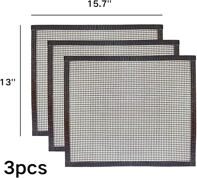 3 Pack Grill Mesh Mat Outdoor Grill, Heavy Duty and Non Stick BBQ Grilling Mats & Baking Mats, Resuable and Easy to Clean, Works on Gas Charcoal and Electric BBQ (15.7 x 13 Inch x 3 pcs)