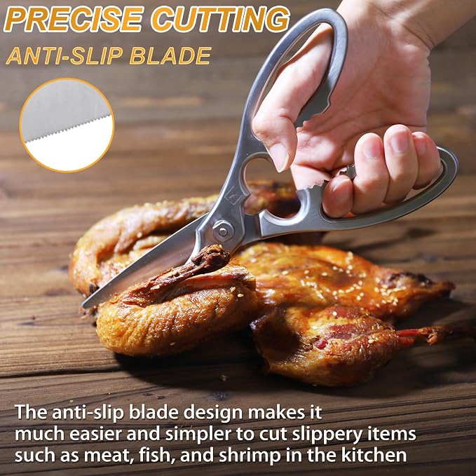 Kitchen Scissors Heavy Duty Ultra Sharp Multi-Purpose Kitchen Shears Stainless Steel Micro-Serrated Detachable Food Scissors for Chicken Poultry Meat Fish Herbs with Non-Slip Safe Grip