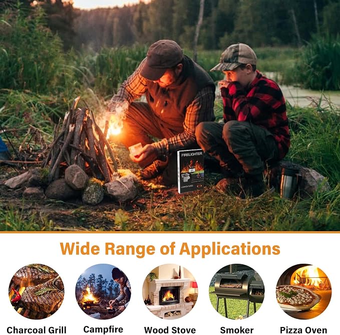 HGD White Fire Starters for Campfires, Waterproof, Charcoal Firestarter | Quick-Light Ignition 32 Cubes for Camping, BBQ, Fireplaces & Chimneys, Wind-Resistant, Long-Lasting, Safe for Family & Pets