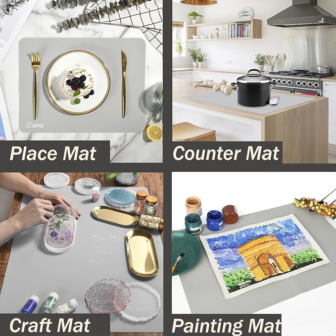 1.5MM Extra Thick Placemats Large Silicone Mat Heat Resistant Table Mat | 28" x 20" Kitchen Countertop Protector, Washable Place Mats Silicone Mats for Kitchen Counter Mat Table Mat, Grey, Sapid