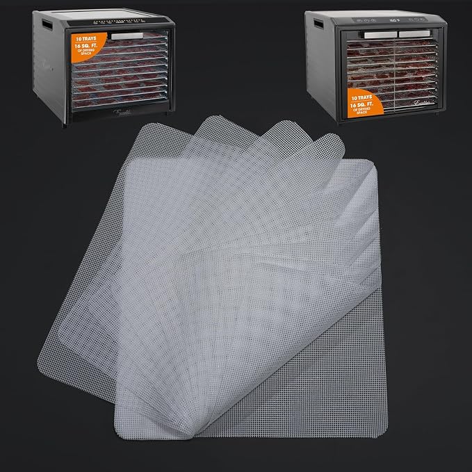 Silicone Dehydrator sheet for Excalibur 6&10-Trays: 15"x15" 10-pk BPA-Free | Non-stick Dehydrator Tray Liners Help Stop Dried Food From Sticking, Lift Food Intact, and Cut Cleanup Time - Dishwasher Safe