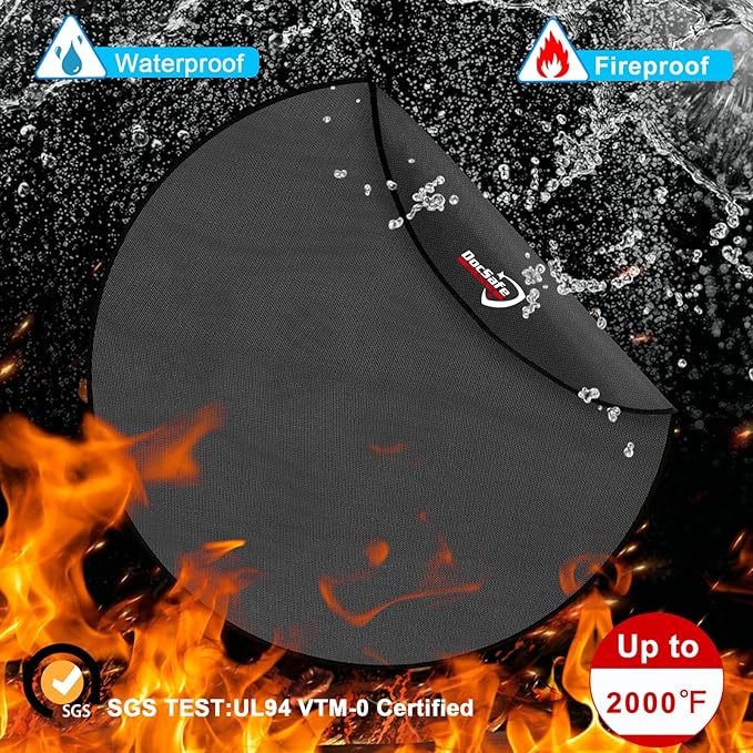 DocSafe 38" Round Fire Pit Mat for Solo Stove Accessories, 4-Layer Fireproof Under Grill Mat Heat Insulated Indoor Fireplace Pad Protector for Decks, Patios,Reusable Oil-Proof and Waterproof, Black