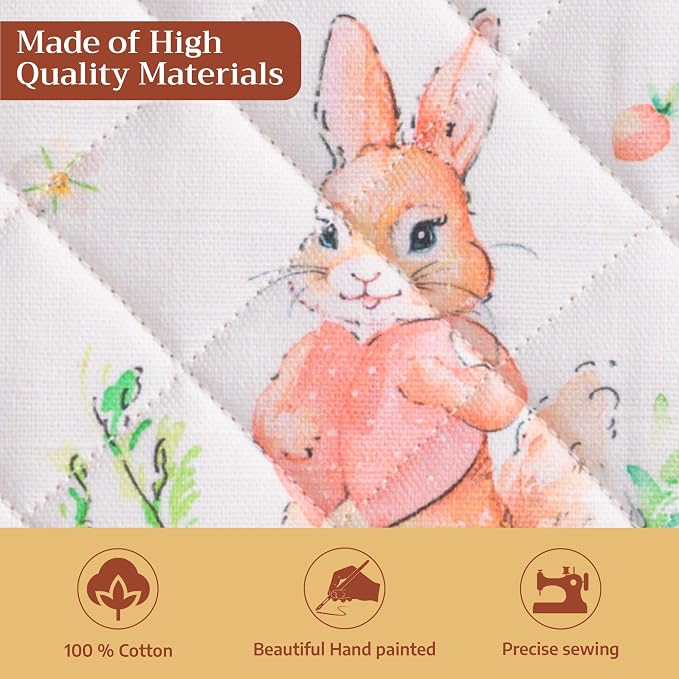 Maison d' Hermine Pot Holders 100% Cotton Potholders (8" x 8", Pack of 2) | Heat Resistant Hot Pads with Loop BBQ Cooking Baking Farmhouse Kitchen Handling Hot Pans Spring Summer - Bunny Party