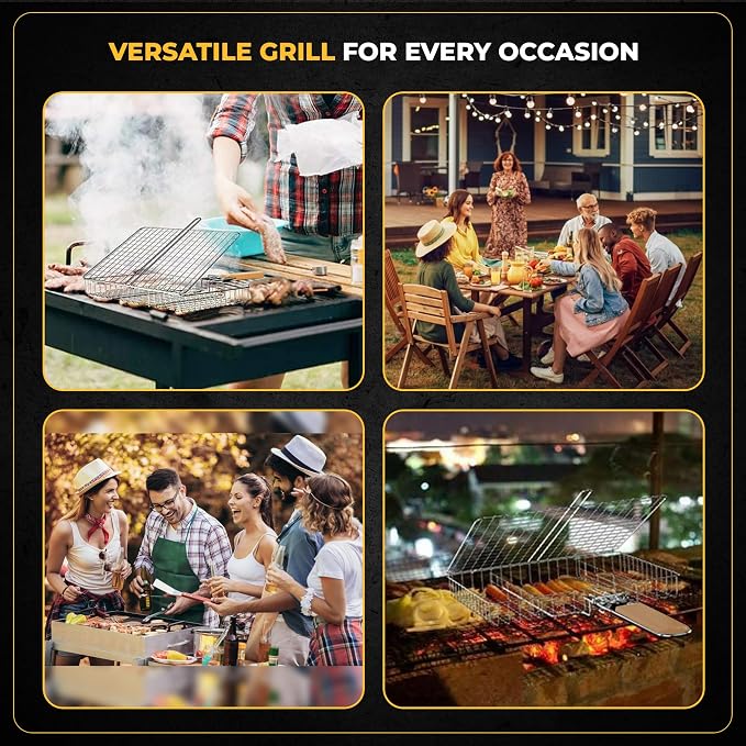 Fish Grill Baskets for Outdoor Grill Vegetables, Fish Grilling rack for Grill, BBQ Grilling Basket, Stainless steel Grill Basket for Veggies, shrimp
