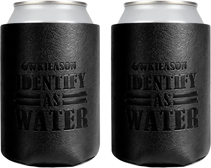WKieason Valentines Day Gifts 2pc for Him Dad Leather Can Cooler for Dad Fathers Day Can Coolie Sleeves for Men Women Her Girlfriend Boyfriend Husband Wife Anniversary Birthday Funny Can Cooler