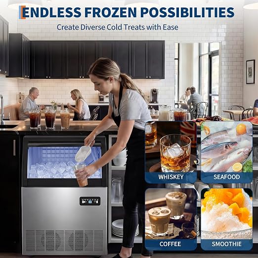 Commercial Ice Maker Machine 130 lbs/24h with 36 lbs Storage Capacity,Built-in/Freestanding Ice Maker with LED Display & Self-Cleaning, ETL Certified for Home Bar Restaurant