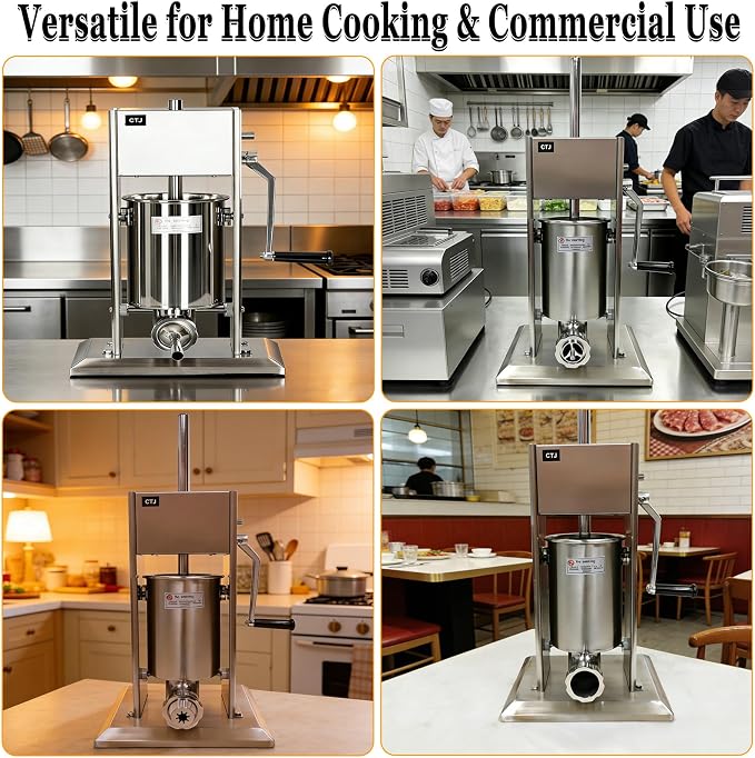 CTJ Sausage Stuffers Stainless Steel Sausage & Churro Maker 5L/11Lb | Manual 2 in 1 Sausage Stuffer & Churro Maker, 2-Speed Adjustable Vertical Sausage Maker, 4 Stuffing Tubes & Churros Nozzle