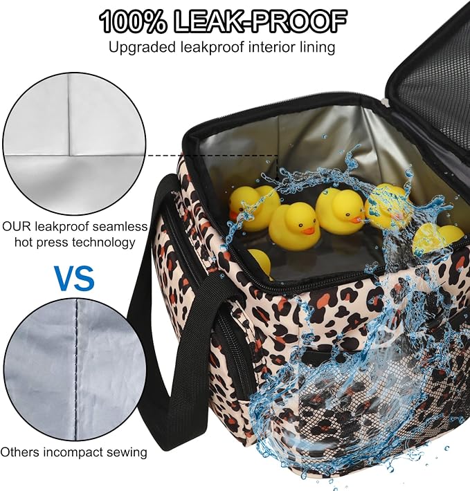 Lunch Bags for Women/Men, Insulated Lunch Bag for Work Office Picnic - Lunch Cooler Bag Leakproof Lunch Box with Adjustable Shoulder Strap - Leopard Print