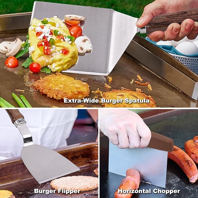 ROMANTICIST 29PCS Griddle Accessories Set - Flat Top Teppanyaki Spatula Set with Scraper, Basting Cover for Camp Chef- Home Cooking Griddle and Outdoor BBQ Gifts for Father's Day