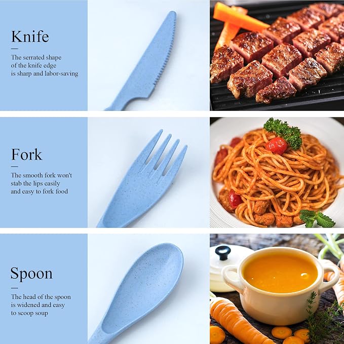 DISSKNIC 4 Sets Portable Utensils Set with Case, Travel Utensils Fork and Spoon Set for Lunch Box Accessories, Reusable Lunch Utensils Set for Work, Travel Accessories Camping Utensil Set and Home Use