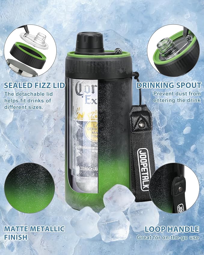 JOOPETALK Universal Can Cooler with Lid Fits All 12oz Cans& Bottles, 100% Leak-Proof Water Bottle, 4-in-1 Insulated Can Cooler for Beer, Soda & Energy Drinks, Dishwasher Safe
