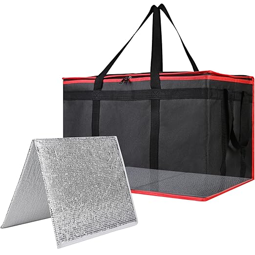 Bodaon Insulated Food Delivery Bag with Hard Bottom, 3XL, Black-Red, 1PK | Stable and Durable Catering Bag, Large Capacity Thermal Cooler Tote for Hot and Cold Food Transport for Restaurant Deliveries