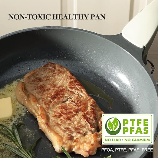 PRICUSIS Nonstick Ceramic Frying Pan, Skillet with Stay Cool Handle, Egg & Omelet & Chef's Pan, Induction Compatible & Oven Safe, Dishwasher Safe, PTFE PFAS & PFOA Free (10+12 Inch)