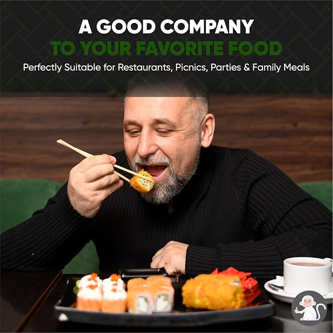 Albino Monkey [ 9.25" Long ] 200 Round Disposable Bamboo Chopsticks Bulk - Splinter-Free, Individually Wrapped, Hand-Packed Chop Sticks for Sushi, Noodles, Restaurants & Catering (100 Pairs)