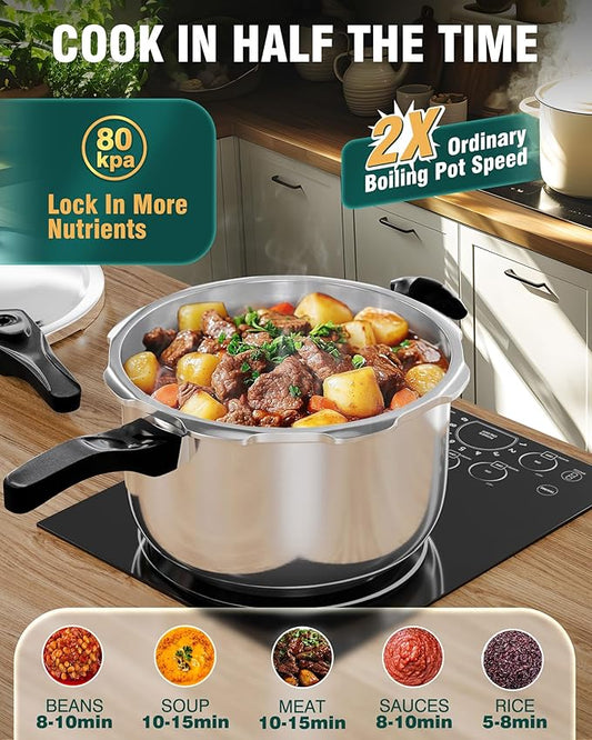 WantJoin Pressure Cooker, 6 Quart Stainless Steel Pressure Canner, Induction Compatible Cookware with Spring Valve Safeguard Devices,Compatible with Gas & Induction Cooker