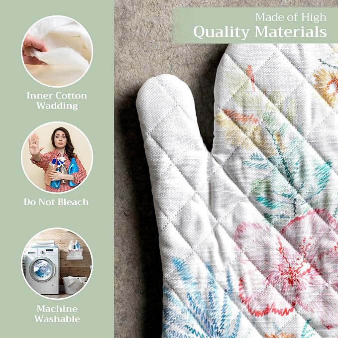 Maison d'Hermine Oven Gloves 100% Cotton Oven Mitt (7" x 13", Pack of 1) | With Loop Heat Resistant BBQ Cooking Gloves Baking Grilling Kitchen Handling Hot Pans Spring Summer - Paradise Island
