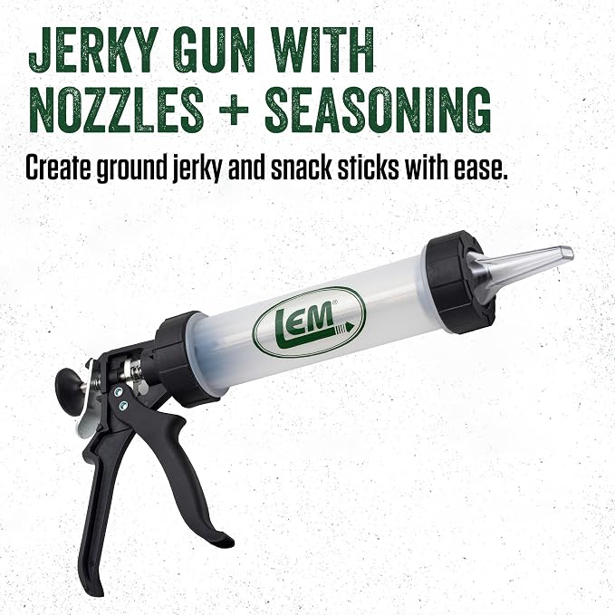 LEM Products Jerky Gun, Heavy-Duty Beef Jerky Maker, Make Meat Sticks and Snack Sticks, Includes Nozzles and Backwoods Seasoning