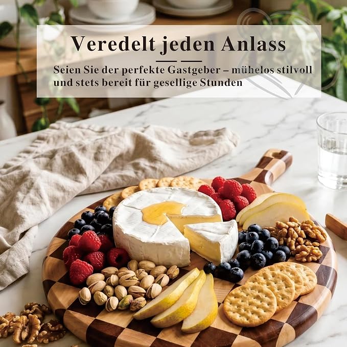 Checkered Pizza Cutting Board with Handle | 17" x 13" x 1" Thick | Acacia & Rubber Wood | Cheese & Charcuterie Serving Board | Bread, Meat & Pizza