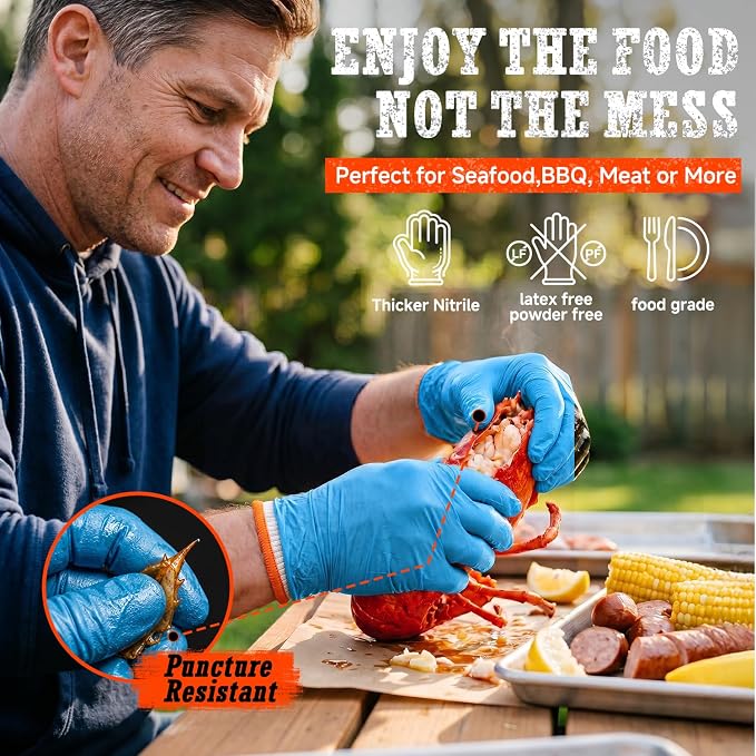 ANBOSON BBQ Gloves,Disposable BBQ Gloves Heat Resistant Cooking | 50 Disposable Nitrile Gloves with 2 Reusable Cotton Liners, Powder Free, Latex Free for Smoking,Grilling,Cooking,Food Prep