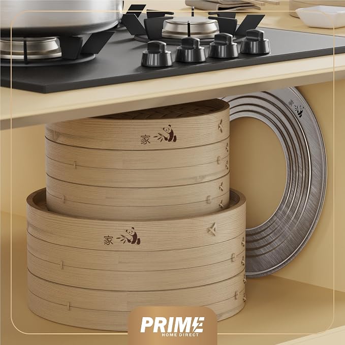 Bamboo Steamer Basket - Cook Delicious Meals with Authentic Flavor at Home | 12 Inch, 2 Tiers + 50 Liners, Chopsticks and Sauce Dish - Steam Family Portions of Dumplings, Bao and Vegetables at Once