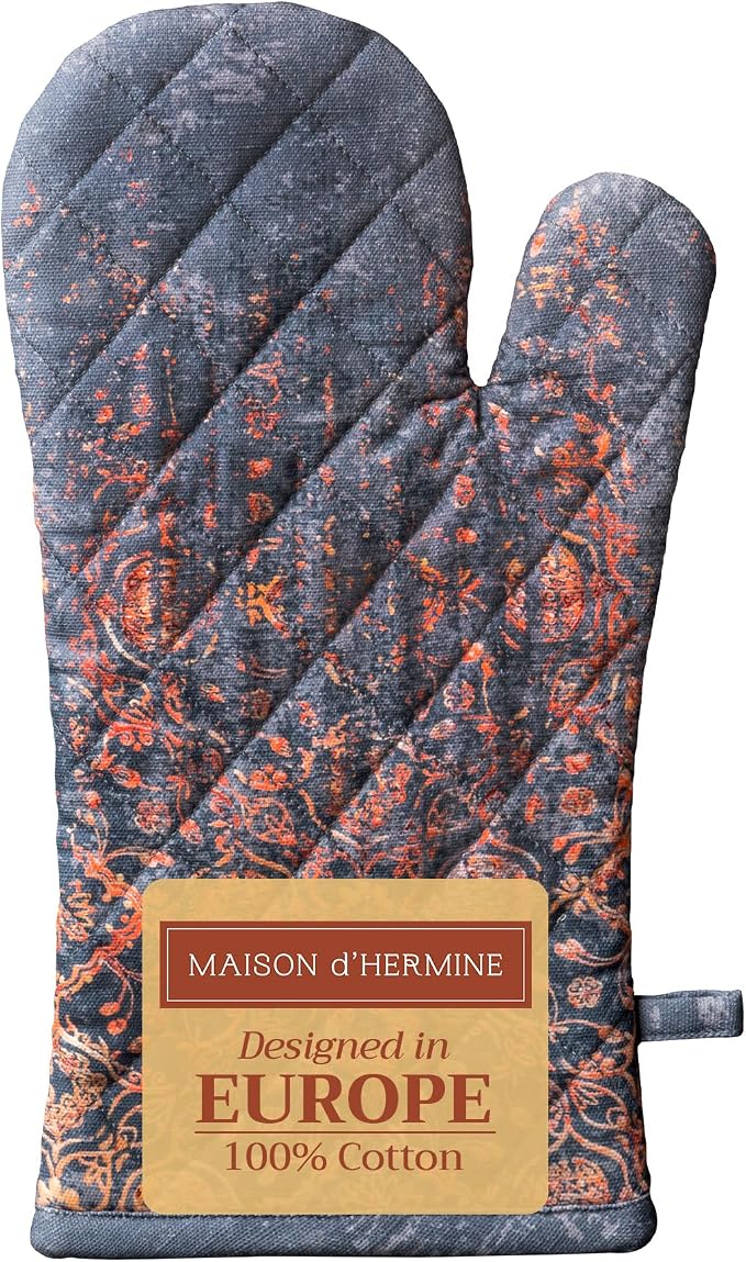 Maison d'Hermine Oven Gloves 100% Cotton Oven Mitt (7" x 13", Pack of 1) | With Loop Heat Resistant BBQ Cooking Gloves Baking Kitchen Handling Hot Pans Thanksgiving Christmas - Imperfection