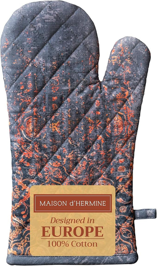 Maison d'Hermine Oven Gloves 100% Cotton Oven Mitt (7" x 13", Pack of 1) | With Loop Heat Resistant BBQ Cooking Gloves Baking Kitchen Handling Hot Pans Thanksgiving Christmas - Imperfection
