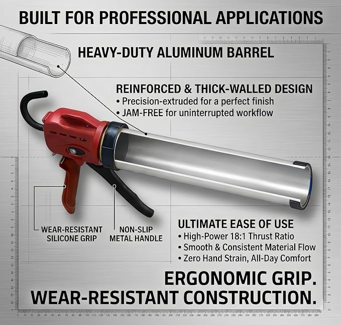 20 oz Sausage Caulk Gun, Heavy-Duty Crack-Proof Plunger & Steel Rod | 18:1 High-Thrust One-Touch Drip-Free Sealant Gun | Fits 20 oz Sausage & 10 oz Cartridges