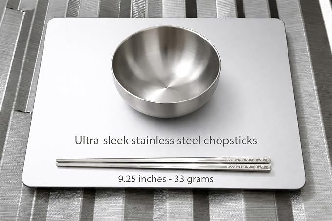 Stainless Steel Chopsticks – 5 Pairs 304 Food-Grade Metal, Reusable Dishwasher Safe, Non-Slip Laser Engraved, Japanese Korean Style Gift Set