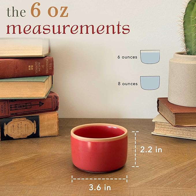 Mora Ceramic Ramekins - 6oz, Set of 6 - Small Oven Safe Baking Dishes/Cups - For Personal Pudding, Creme Brulee, Souffle, Serving Dip, Custard, Ice Cream - Single Mini Bowls - Artisan Colors