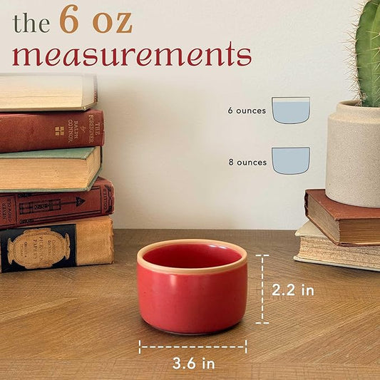 Mora Ceramic Ramekins - 6oz, Set of 6 - Small Oven Safe Baking Dishes/Cups - For Personal Pudding, Creme Brulee, Souffle, Serving Dip, Custard, Ice Cream - Single Mini Bowls - Artisan Colors