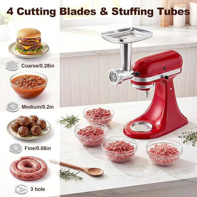 HOZODO Metal Meat Grinder Attachment for KitchenAid Stand Mixer | Food Grinder Attachment, Sausage Stuffer, Kitchen Aid Accessories and Attachments