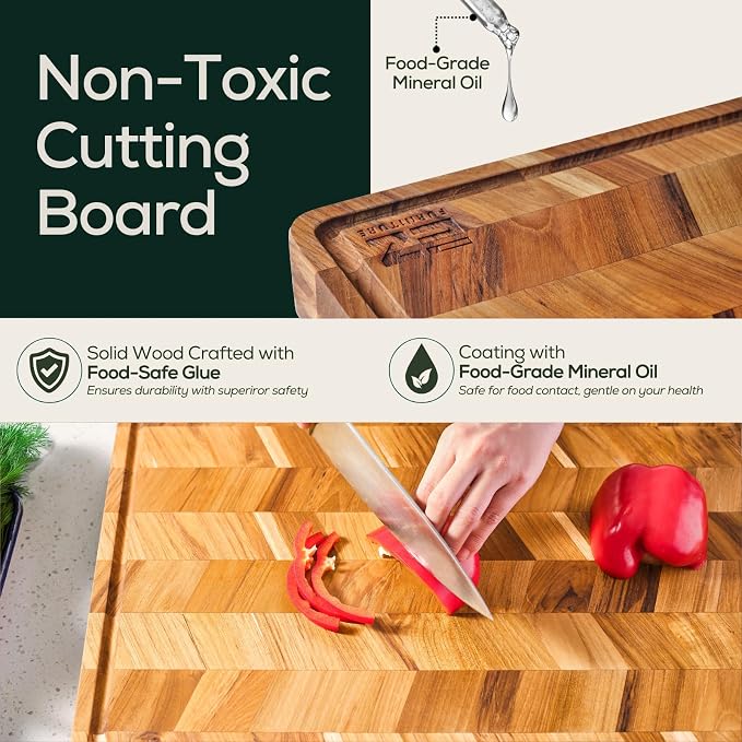 EZ FURNITURE Set of 3 Acacia Edge Grain Cutting & Charcuterie Boards with Extra Stand, Reversible Knife-Friendly Wooden Design with Juice Groove & Handles, Non-Toxic, Gift Box Included
