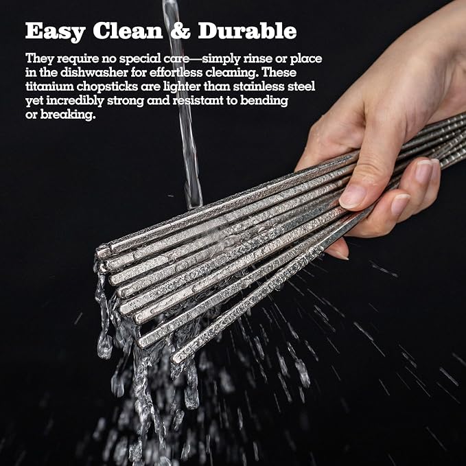 Boundless Voyage 23cm Pure Titanium Solid Chopsticks, Food Grade Titanium Chopstick, Reusable Non-Slip Metal Chopsticks for Home Kitchen, Restaurant, Gift (Ti1184T)