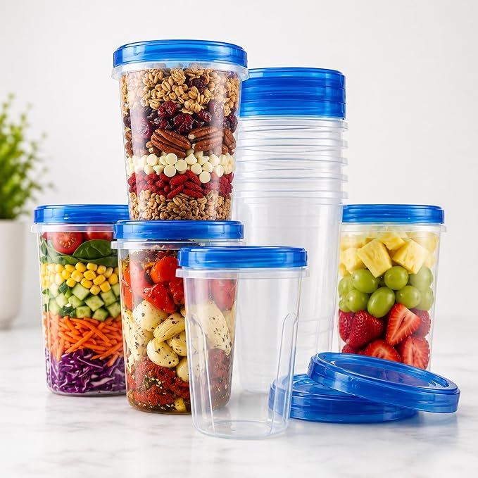 Tafura Freezer Storage Containers, 10 Pack, 32 Oz Leakproof BPA-Free Lids | Twist-top screw-on closures help prevent spills during storage, transport, and meal prep.