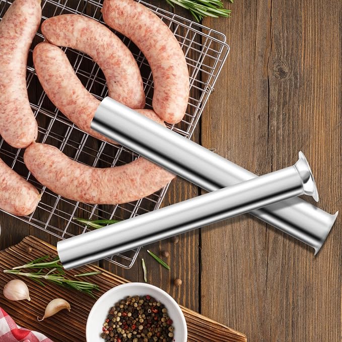 Hoypeyfiy 4Pcs Stainless Steel Sausage Stuffing Tubes, 4 Sizes Meat Stuffer Funnels Replacement for LEM 606 606SS 1606 1606SS, Fits 5 lb Sausage Stuffer with 1 9/16 Inch Base
