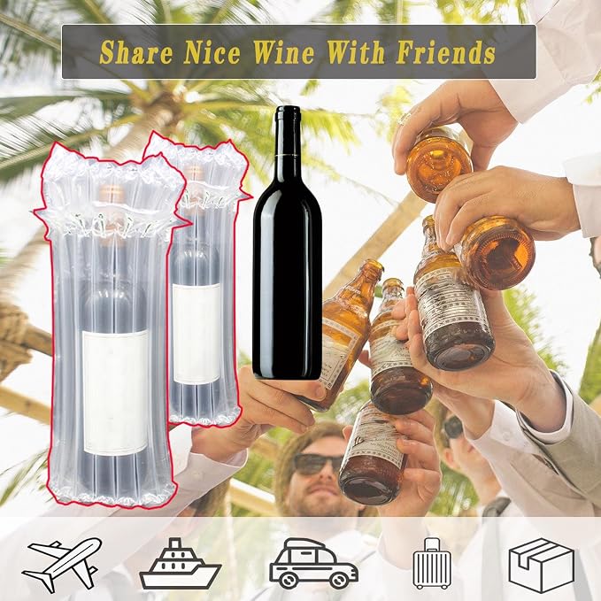 STAYWILD 31 Packs Wine Bottle Travel Protector & Inflatable Bags Airplane | Air Column Bubble Cushion Wrap Pouches for Shipping Packing Transport