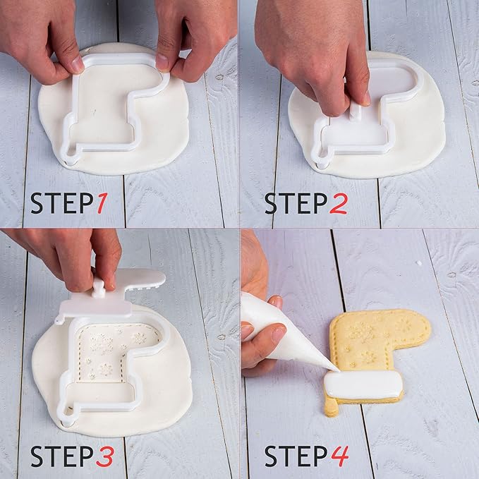 Flycalf Christmas Cookie Cutters House Shapes with Plunger Stamps Holiday PLA Baking Accessories Cutter Molds Gifts Decorative Party 3.5" Kitchen Cake Supplies
