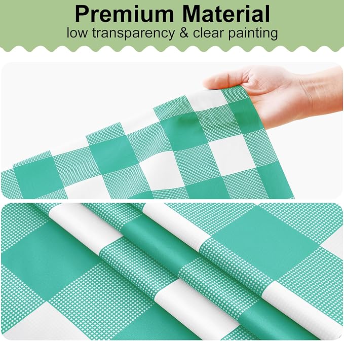 20 Packs Buffalo Disposable Table Cloth, 54 x 108 Inch Waterproof Plastic Tablecloth, Rectangle Teal and White Checkered Table Covers for Picnic, Birthday, Party, Back to School