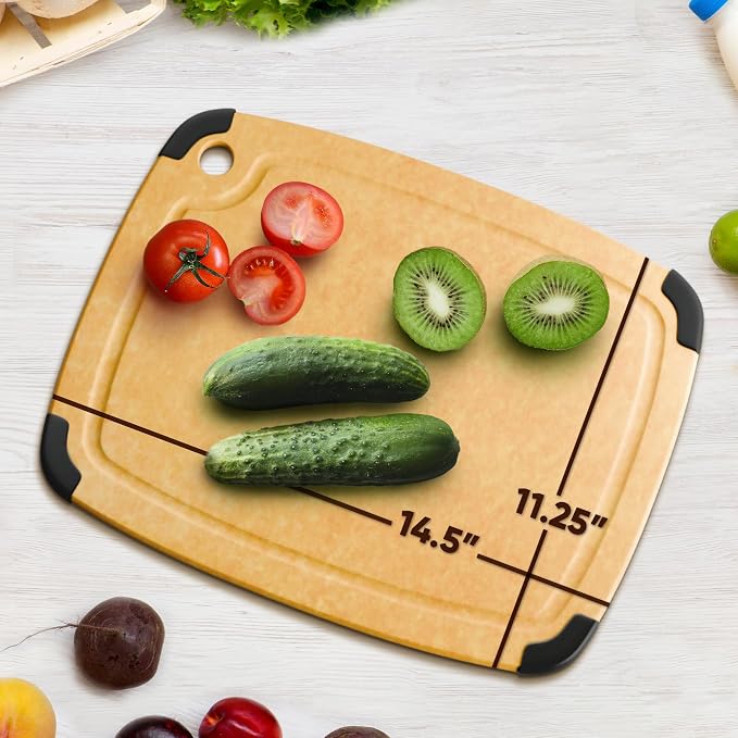Dishwasher Safe Cutting Boards for Kitchen - Large 14.5" x 11.25" Composite Wood Chopping Board with Juice Groove, Non-Slip & Lightweight Eco-Friendly Design - Meal Prep Board for Meat, Veggies, Fruit