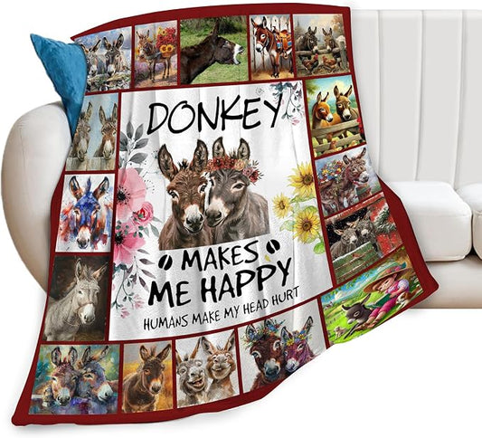 Donkey Blanket Soft Cozy Donkey Plush Throw Blanket Farm Donkey Stuff Decor Warm Lightweight Animal Flannel Fleece Blanket Giftsfor Lover Girls Kids Boys Women Adults Bed Travel 40"x50"