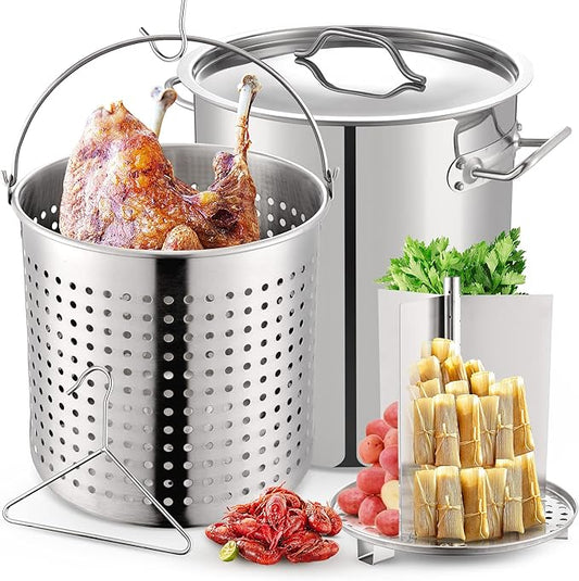 ARC 52QT Stainless Steel Stockpot for Crab Seafood Boiler Crawfish Pot with Basket and Steamer Rack, Outdoor Cooking Pot for Lobster Shrimp Boiling, Turkey Fryer and Tamales Steamer, 13 Gal