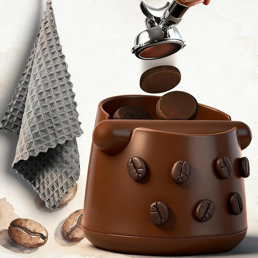 5-Inch Espresso Knock Box, Holds 15+ Coffee Pucks with Barista Towels, Removable Knock Bar & Anti-Slip Base, Espresso Machine Accessories for Home/Office (Classic Brown)