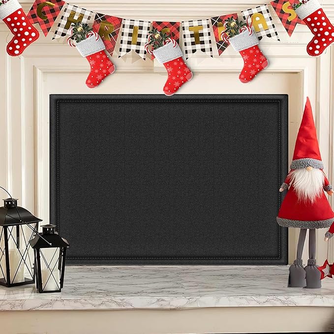 Fireplace Blocker Blanket Stops Heat Loss, Magnetic Fireplace Draft Stopper, Fire Place Draft Cover with Hook and Loop Tapes, Indoor Cold Air Blocker Save Energy, Black 42" W x 32" H