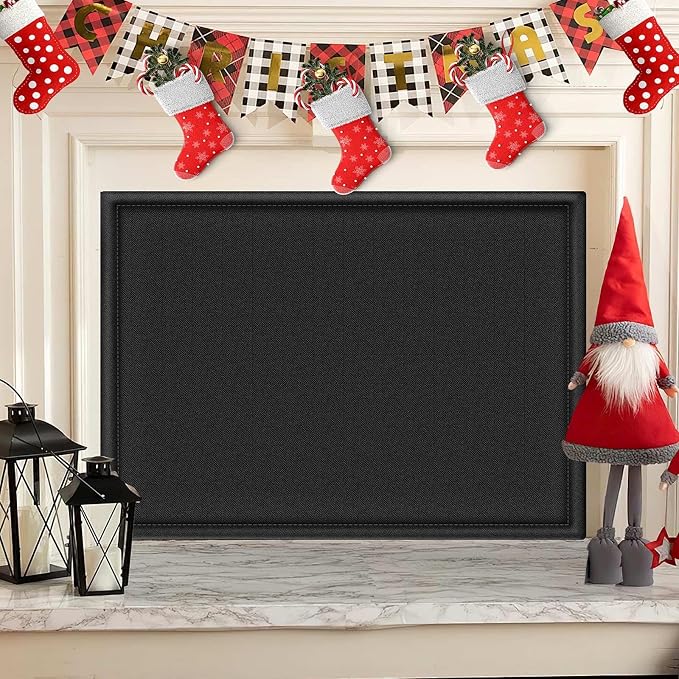 CADARA Fireplace Blocker Blanket Stops Heat Loss, Magnetic Fireplace Draft Stopper, Indoor Fire Place Draft Cover with Hook and Loop Tapes, Cold Air Blocker Save Energy, Black 36" W x 24" H