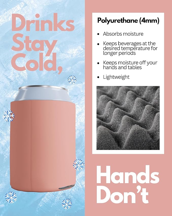 PartyPrints 100 Pack Coral Blank Can Cooler Sleeves, Customizable Bulk Insulated Foam for Beer, Collapsible Plain Drink Holder, Cold Soda Insulator, 12oz Regular, 16oz Tall Cans