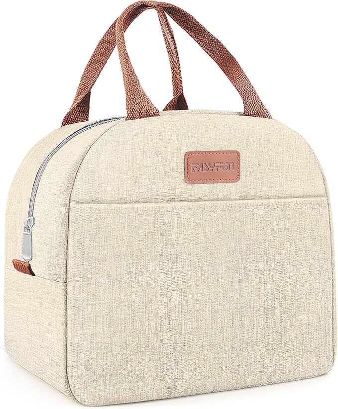 Lunch Bag for Women & Men Adult Insulated Lunch Box, Small Leakproof Cooler Food Lunch Containers Reusable High Capacity Lunch Tote Bags for Work, Travel, Outdoor (Beige)