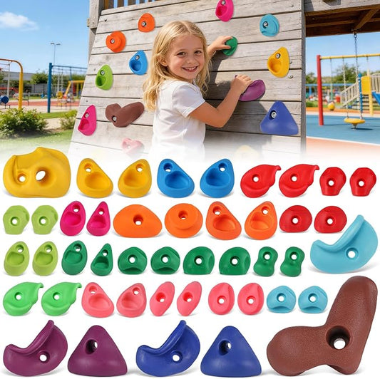 45 PCS Rock Climbing Wall for Kids,Rock Wall Climbing Holds,Adults Climbing Wall Grip Kits Holds Up to 230 lbs for Outdoor Indoor Home Playground Climbing Holds