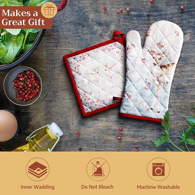 Maison d' Hermine Pot Holders 100% Cotton Potholders (8" x 8", Pack of 1) | Heat Resistant Hot Pads with Loop BBQ Cooking Baking Kitchen Handling Hot Pans Thanksgiving Christmas - Fairy Tale Forest