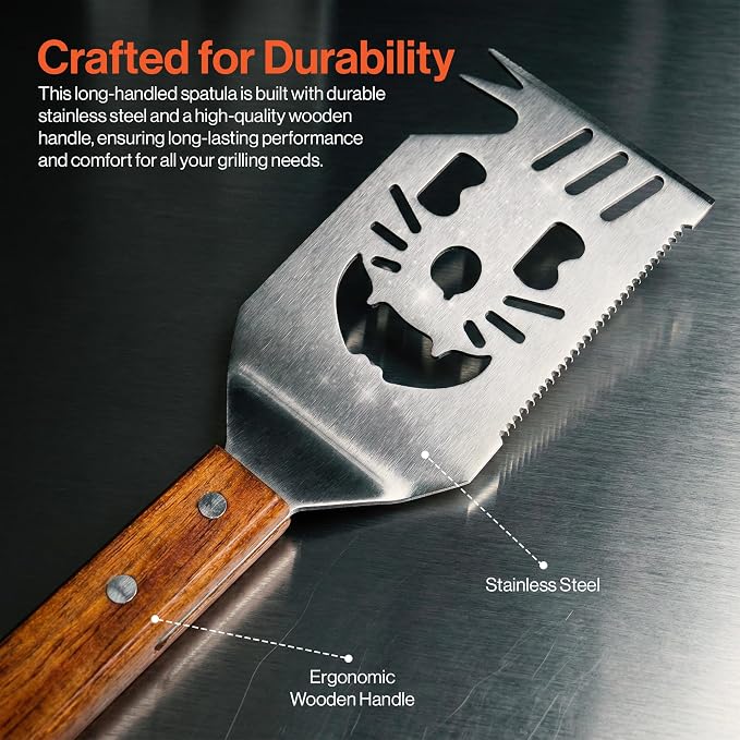 Stainless Steel Grill Spatula for Outdoor Grill, 7-in-1 BBQ Spatulas Turner, Fork & Tongs, Heavy Duty Metal Grilling Spatula with Bottle Opener, Multifunctional Barbecue Grilling Tool